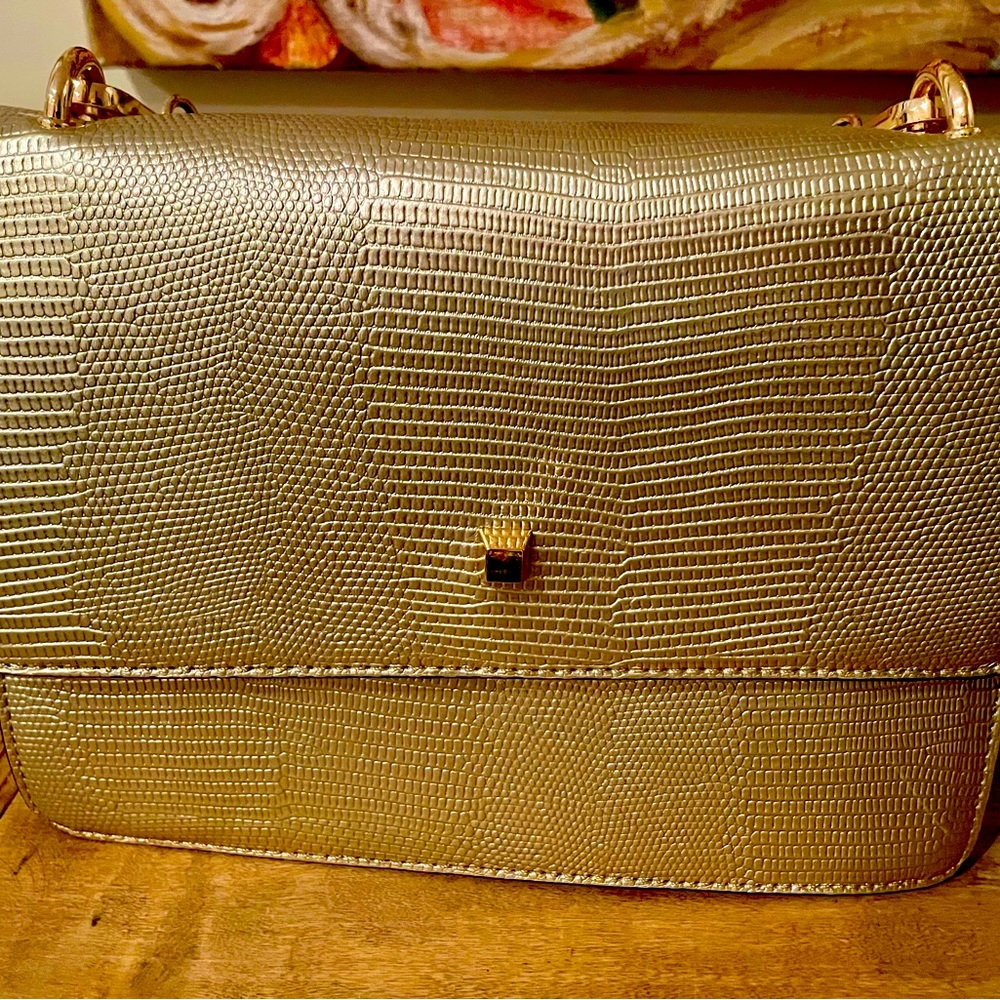 Mali + Lili Vegan Leather Gold Clutch With Convertible Strap